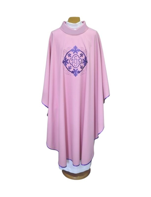 Embroidered chasuble pink - IHS